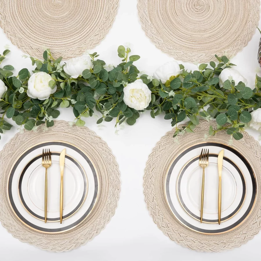 15" Round Placemats Set of 6 Cotton Woven Heat Resistant Washable Table Mat for Kitchen Dining Room - Image 2