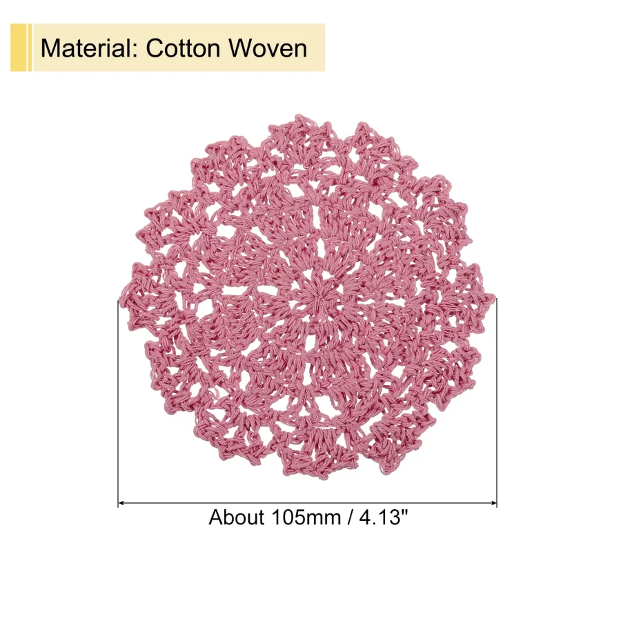 Fabric Coasters, 4pcs 4" - Cotton Woven Crochet Doilies, Lace Embroidery Cup Mat with Pattern (Leather Pink) - Image 2