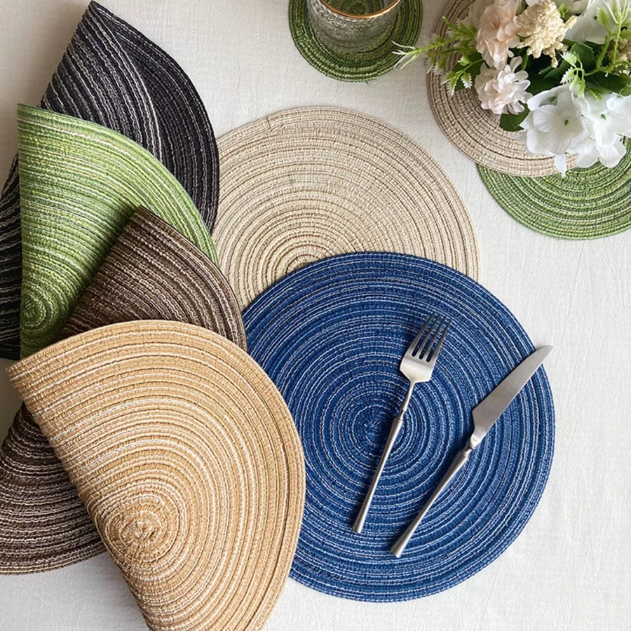 Round Placemat Modern Solid Color Heat Resistant Non slip Heat Insulation Dining Table Decoration Pad Coaster Kitchen Supplies