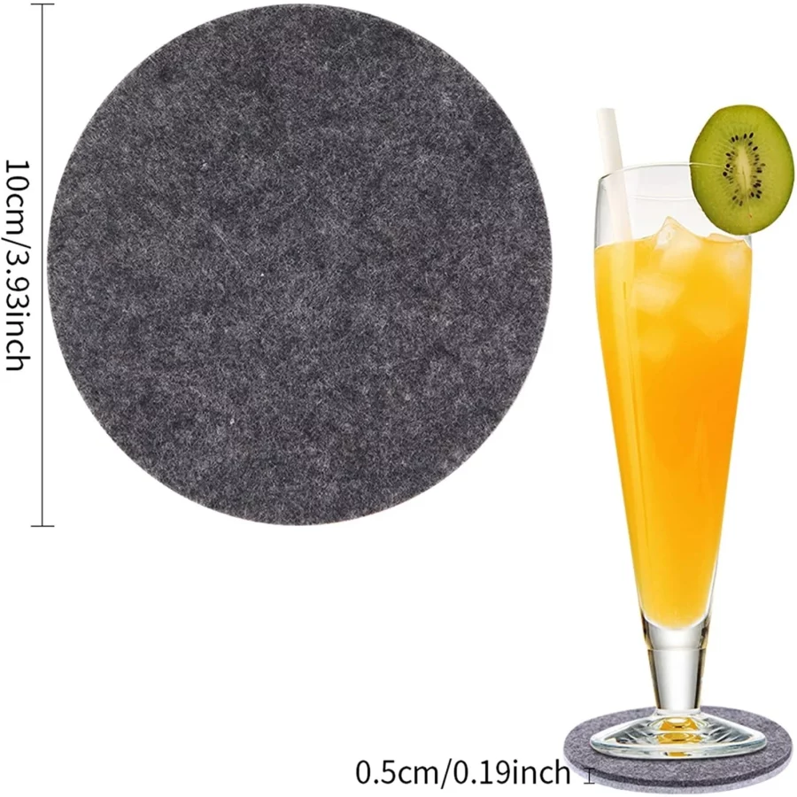 Premium Felt Coasters for Drink, Absorbent Felt Protects Furniture, Table, Anti Slip, Absorbent, Suitable for Drinks & All Table Types (Gray, Circle 10 Pack) - Image 2