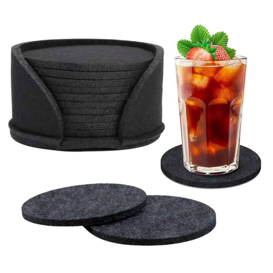10Pcs Drink Felt Coasters,Solid Color Round Placemats Non-Slip Heat-Resistant Table Mats Protect Furniture from Heat Stain Scratches