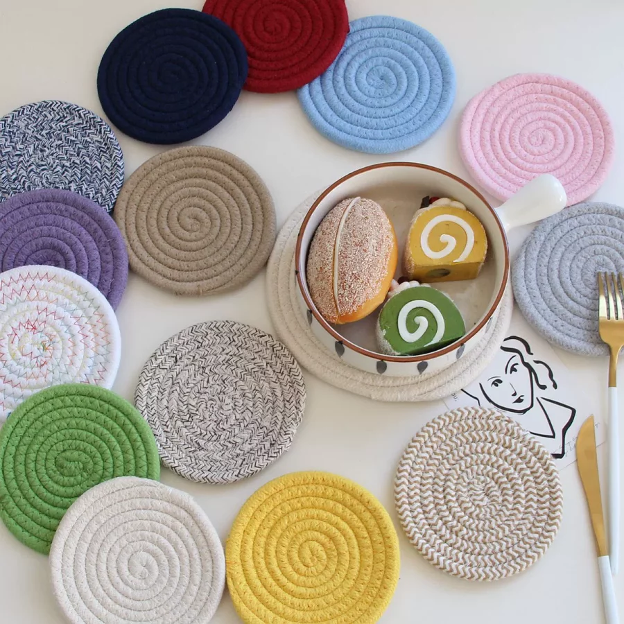 4Pcs Coasters Heat-Resistant Cotton Woven Coaster Set for Tabletop Protection Suitable-4.33inch,Dark Blue - Image 2