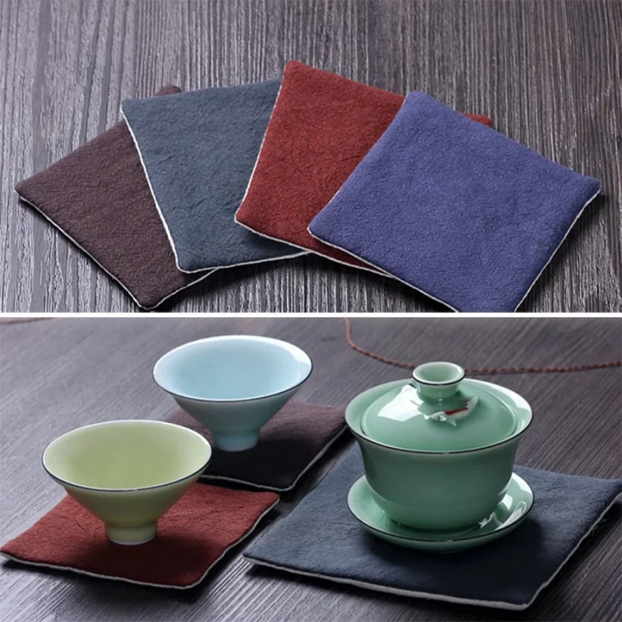 4 Pcs Cup Mat Cloth Coaster Random Color Coaster Plain Coasters Cotton and Linen Coaster Placemat - Image 2
