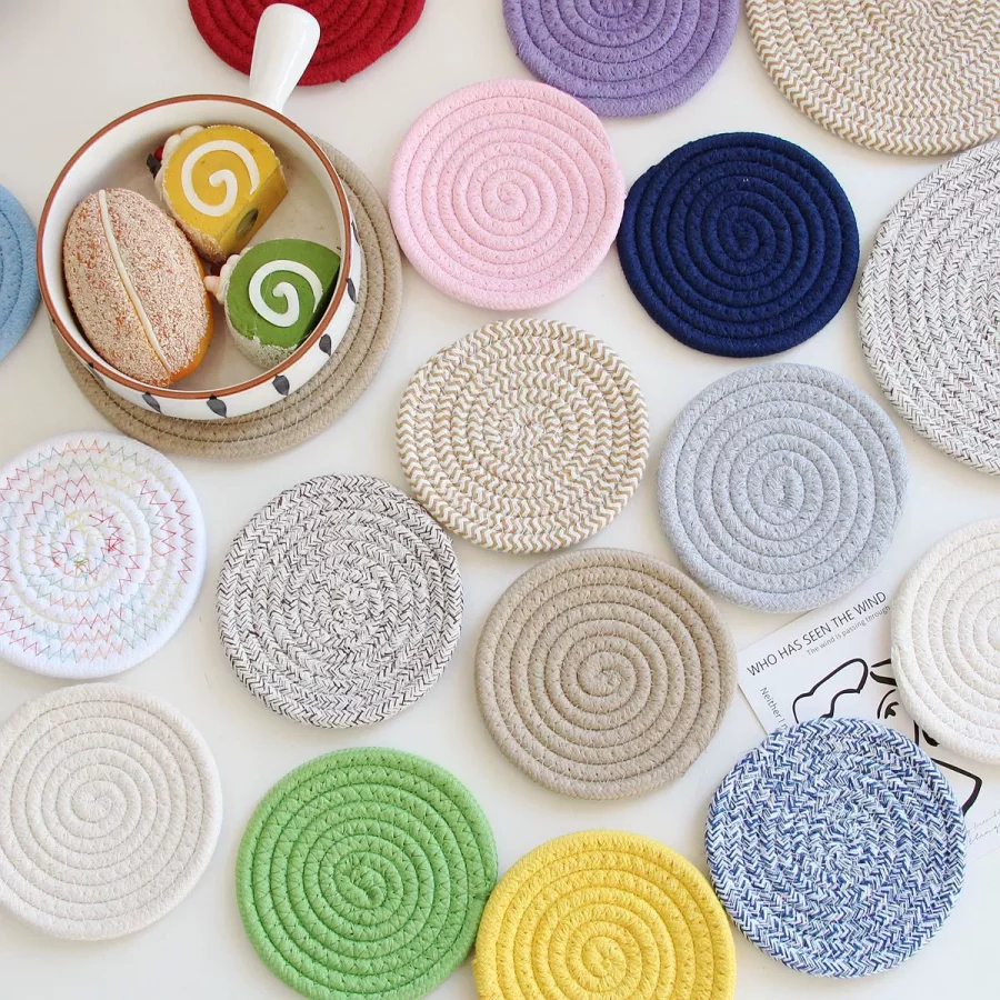 4Pcs Coasters Heat-Resistant Cotton Woven Coaster Set for Tabletop Protection Suitable-4.33inch,Red