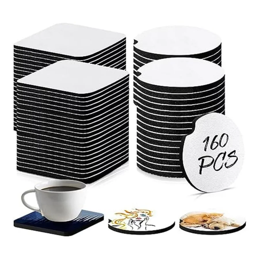 160 PCS Sublimation Coasters Blank 2.8 Inch Round Blank Coasters for Sublimation DIY Crafts Painting Heat Transfer Gifts